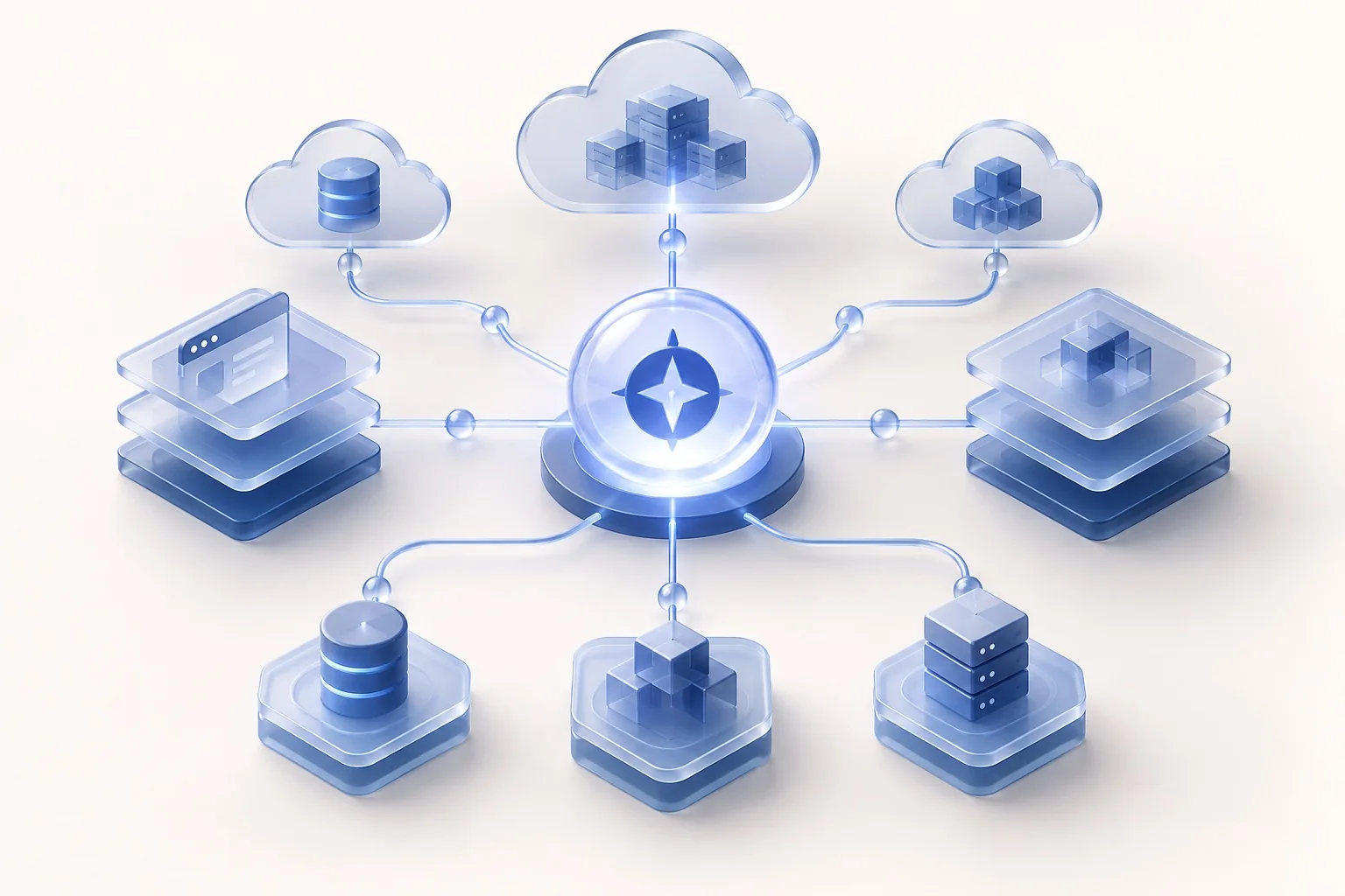 Illustration of connected cloud systems and an architecture decision point