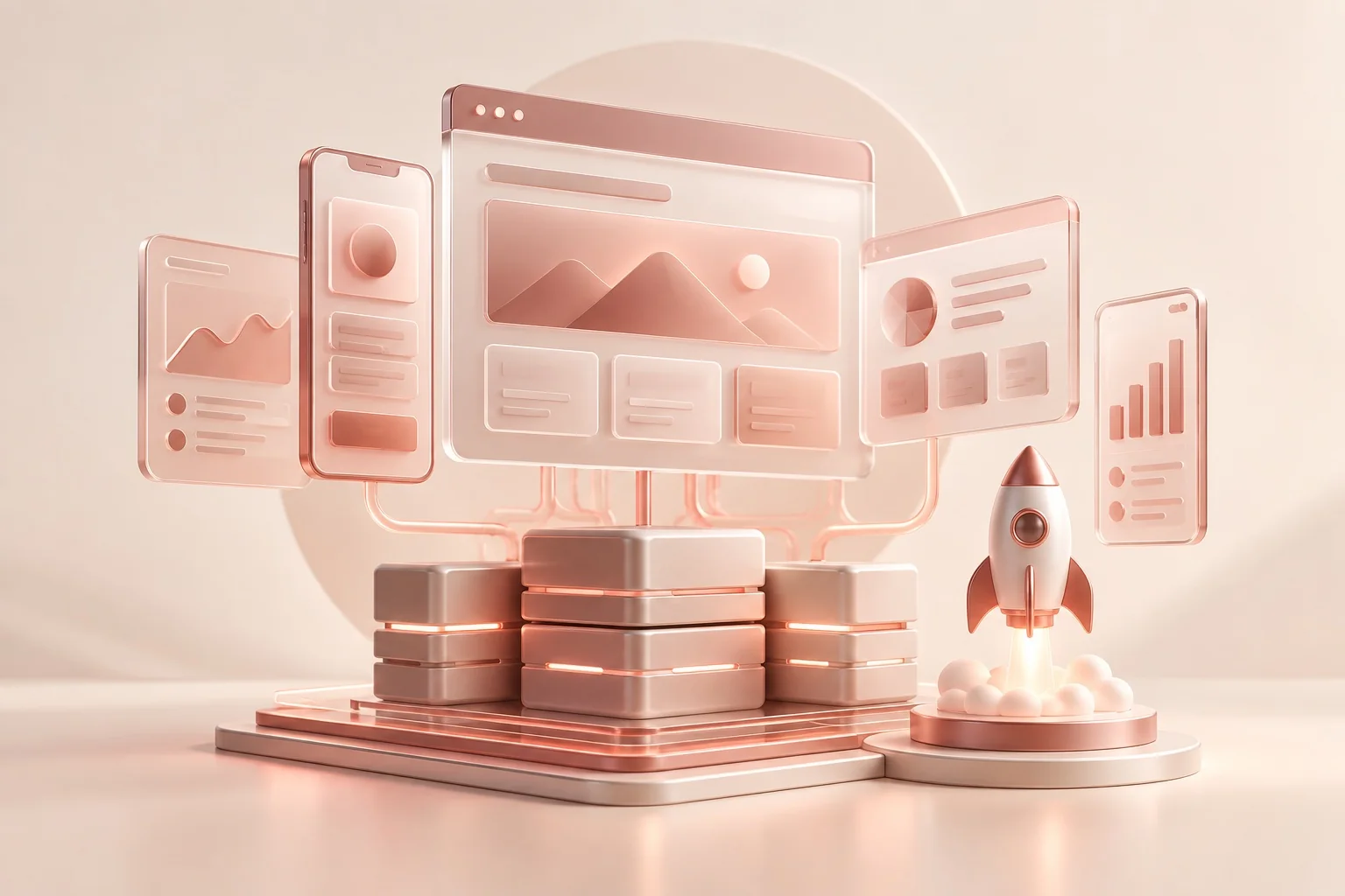 Illustration of web and mobile products built on a shared data foundation